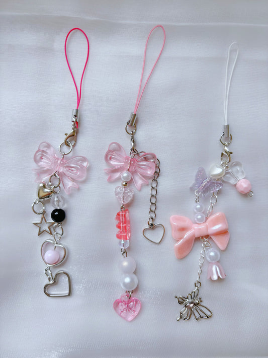 Ribbon heart cute phone chain, charms
